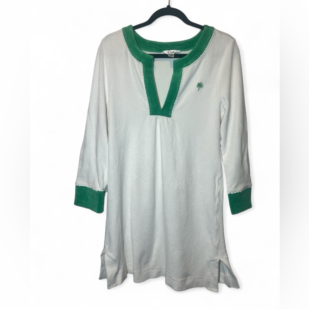 Vintage Lilly Pulitzer Terry Cloth Pullover Beach‎ Coverup Tunic S White Green